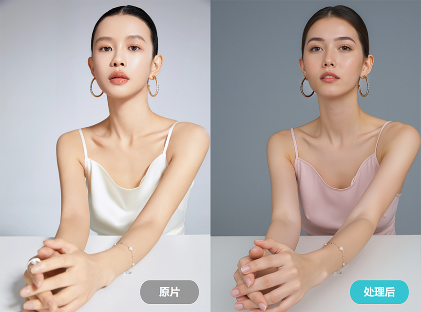 造像机AI百变模特案例，项链佩戴图更换模特，AI生成真人首饰佩戴效果图